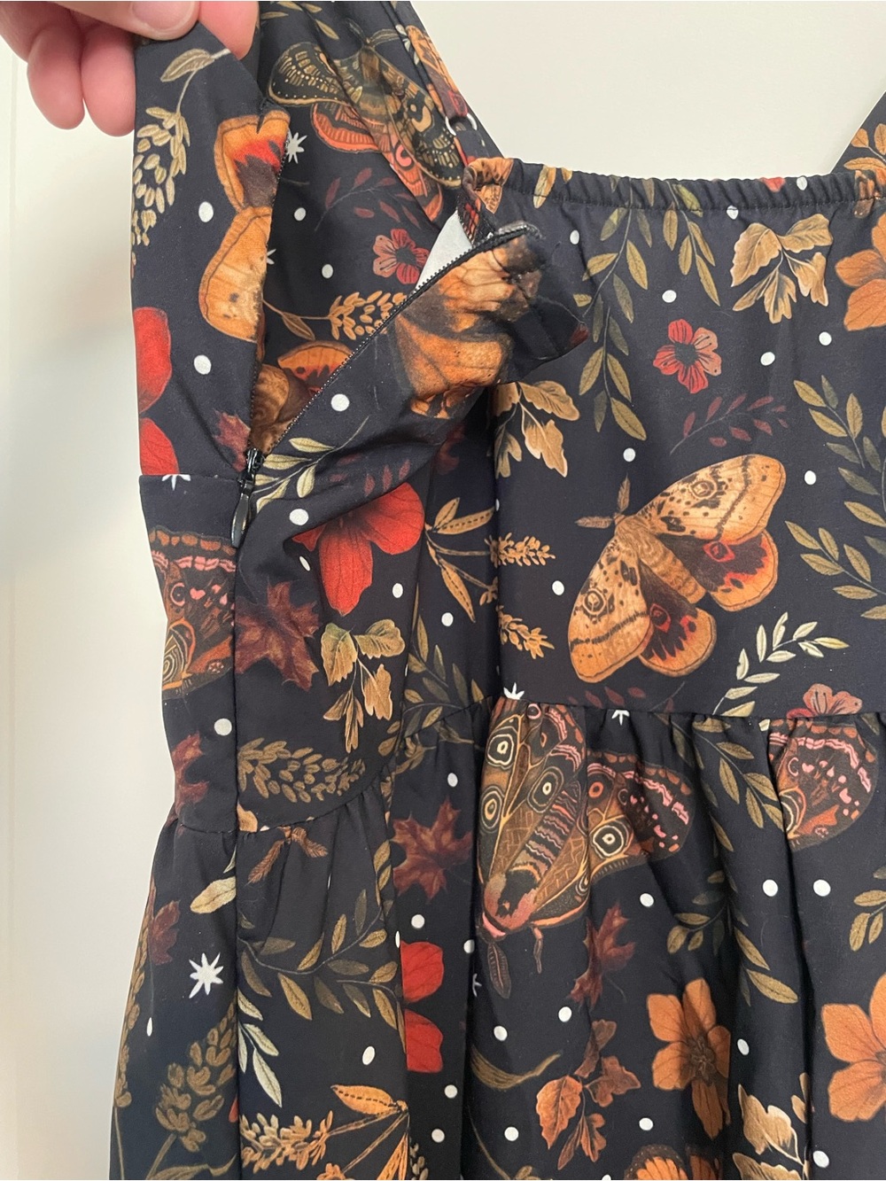 ROMWE Black Maxi Dress with Red and Brown Moth Floral Print - Picture 5 of 7